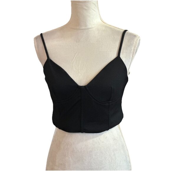 Zara Y2K Corset Bra Crop Black Top Size M Spaghetti Strap Ruched Back Gothic - Picture 1 of 9